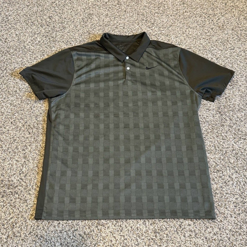 Nike Men's Dark Green Grey Dri-FIT Graphic Golf Polo Size XL